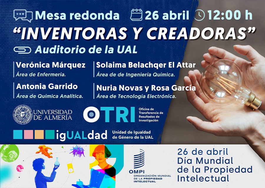 igUALdad: Cartel mesa redonda: Mesa redonda: Inventoras y Creadoras. 26 de abril de 2023, Día Mundial de la Propiedad Intelectual
